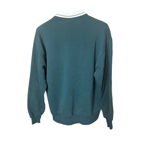 Vintage Top Stitch Morning Sun Forest Green Floral Embroidered Polo Sweatshirt L - Image 7