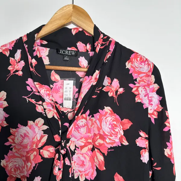 J. Crew NWT Midnight Rose Tie Neck Long Sleeve Blouse Size Small - Image 4