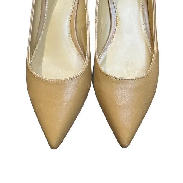 Nine West Ravin Womens 8.5 Beige Leather Pointed Toe Kitten Heel Pumps 26980414 - Image 2
