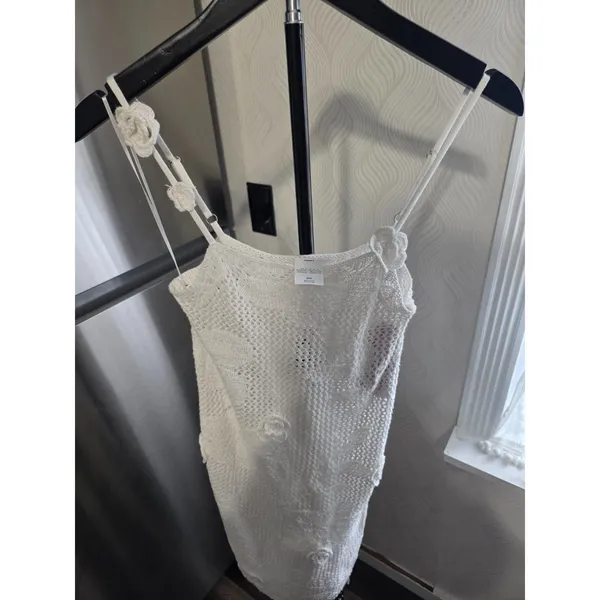 wild fable White Crochet Slip Dress with Floral Appliqués - Image 4