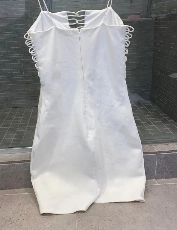 by the way Adorable white bodycon dress with lace up details on the front and sides - Image 2