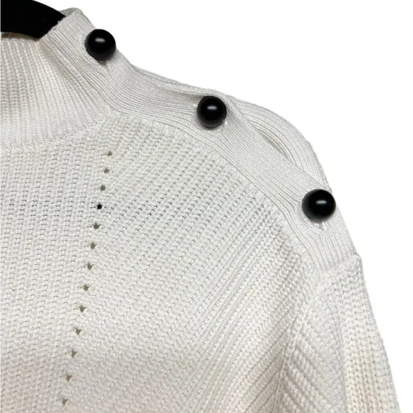Joie Mock‎ Turtleneck Button Detail Sweater Cream XXS - Image 3