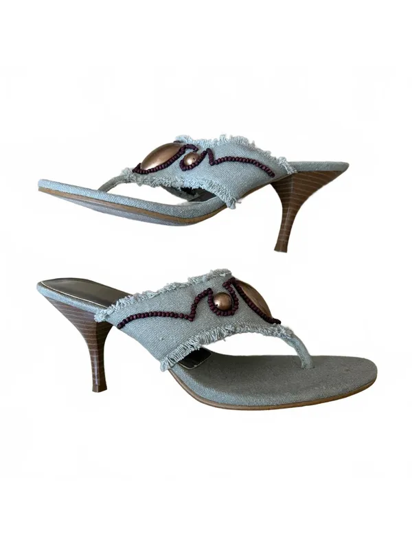 Y2K Rampage Breezy Thong Kitten Heel Sandals Embellished Vintage Women's Size 7 - Image 7