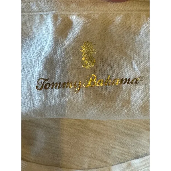 Tommy Bahama Shirt Women Small Ivory Cotton Sequins Floral‎ Tee Coastal Preppy - Image 9