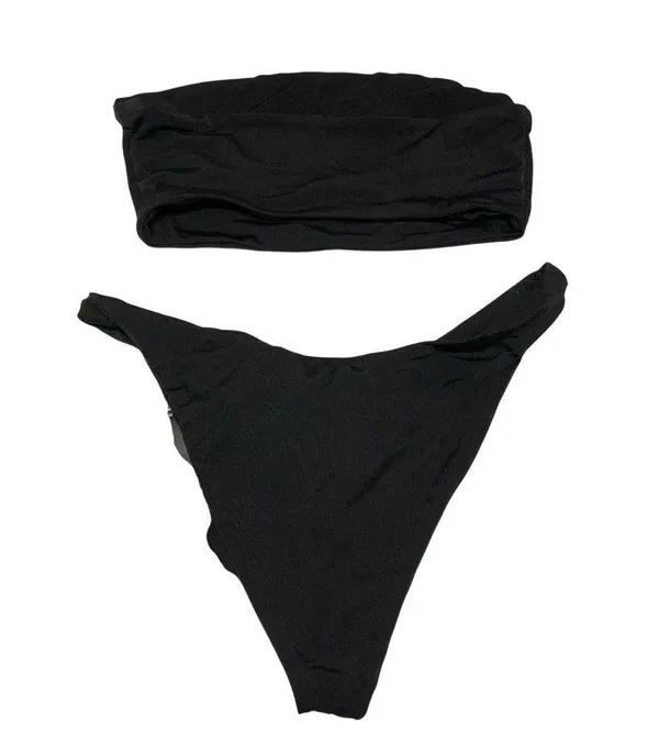 Naked Wardrobe Bikini Set Bandeau Tube Top Cheeky High Cut Bottom Black S - Image 3