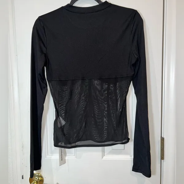CoMMENSE Sheer Mesh Combination Long Sleeve Top Black Large Sold Out NWT - Image 10