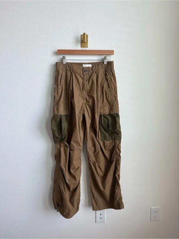 Anthropologie Cargo Parachute Pants Brown Green Baggy Utility Size 28 - Image 5