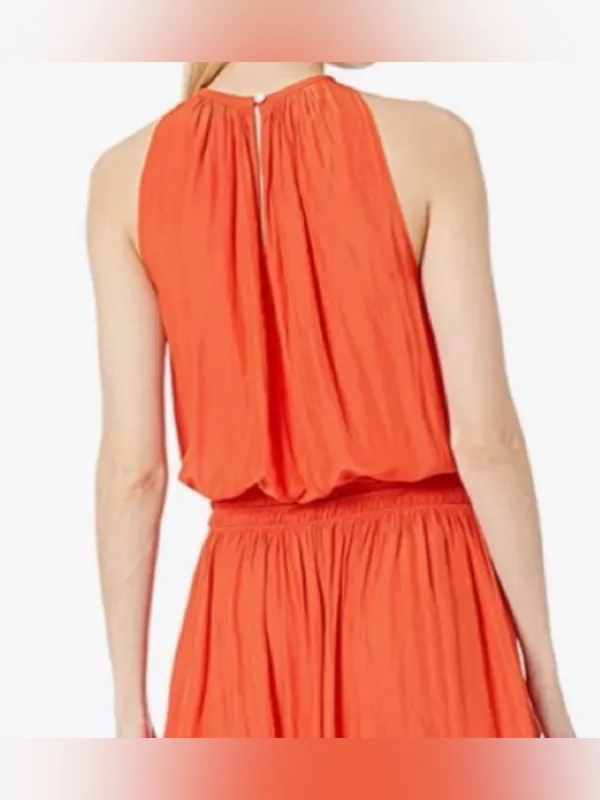 Ramy Brook Audrey smocked drop waist midi Dress in crimson Orange 🍊 - Image 7