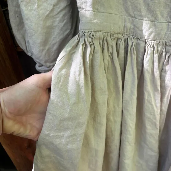 Mable Linen Blend Beige Londyn 3/4 Puff Sleeve Open Back Mini Dress Small - Image 5