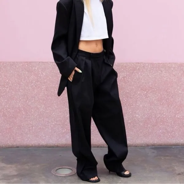 Kaia x Zara NWT Full Length Pants Womens XS Pleated Black Trousers Career Masc - Image 5