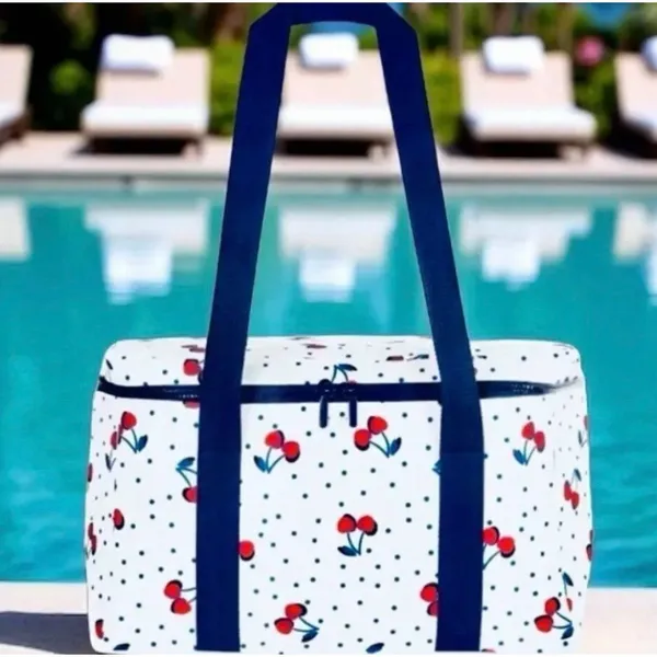 Kate Spade Cherry Dot Insulated Cooler Tote Lunch Bag White Navy Zip Top gift - Image 4
