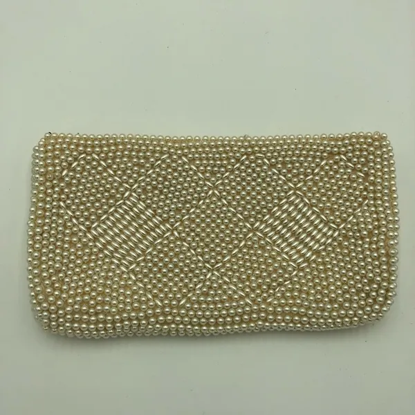 Vintage Cream/White Pearl Style Beaded Clutch OS - Image 2