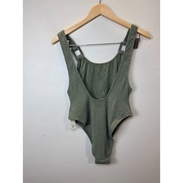 Aerie One Piece Swimsuit Womens Medium Green Waffle Knit Ring Strap Swim - Image 4