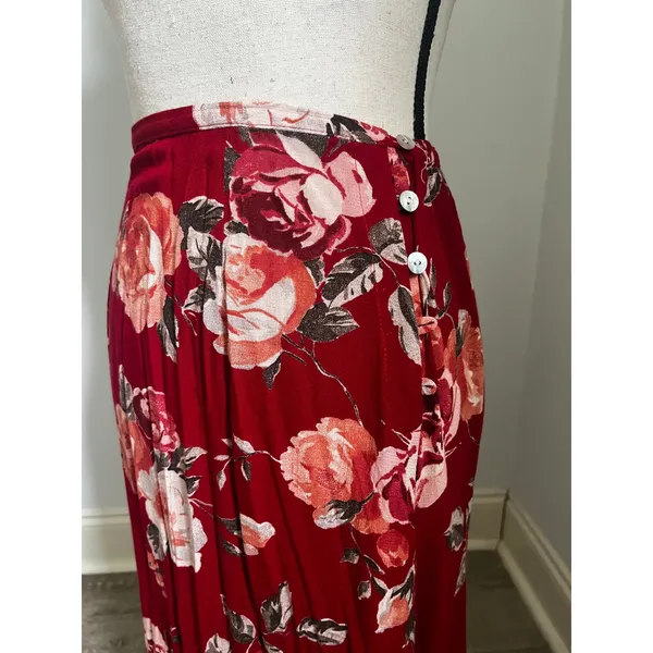 Vintage Red Floral Maxi Skirt sz Small 25 Coastal‎ Chic Resort 80s Boho Romantic - Image 3