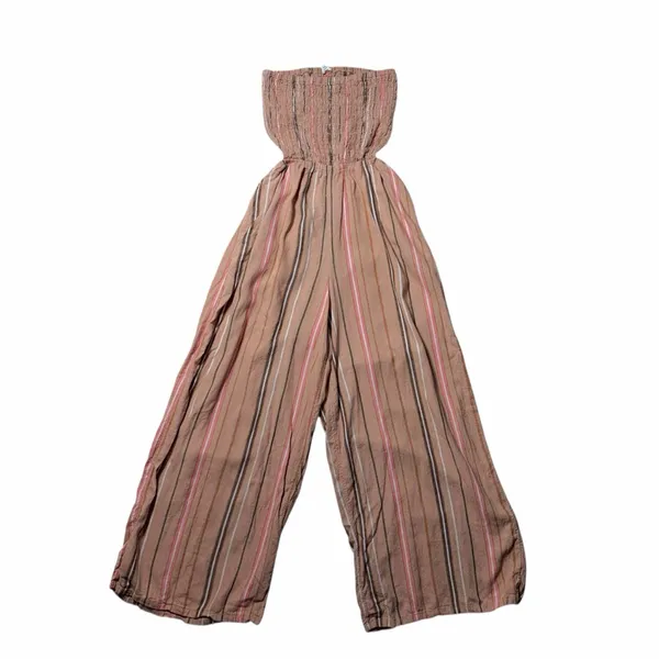 Aerie Strapless Wide Leg Striped Linen Blend Jumpsuit Womens M - Image 2