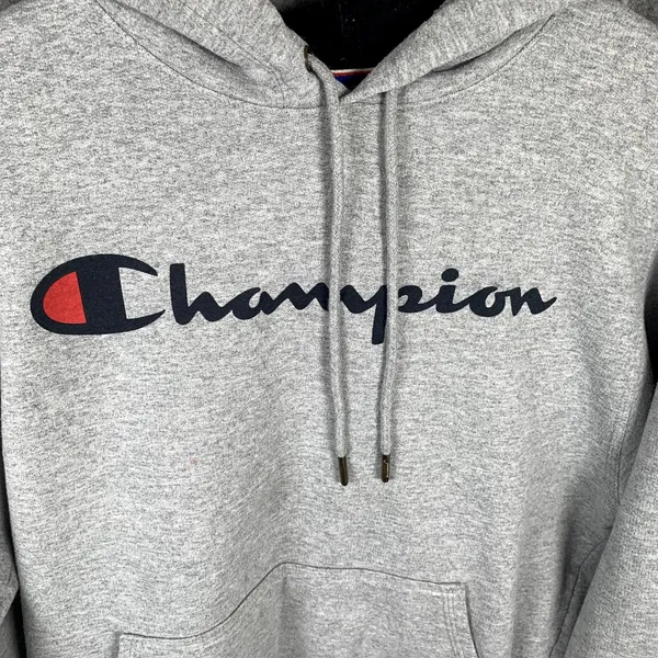 Champion Womens Hoodie Sweatshirt‎ Gray Pullover Long Sleeve Spellout Small - Image 6