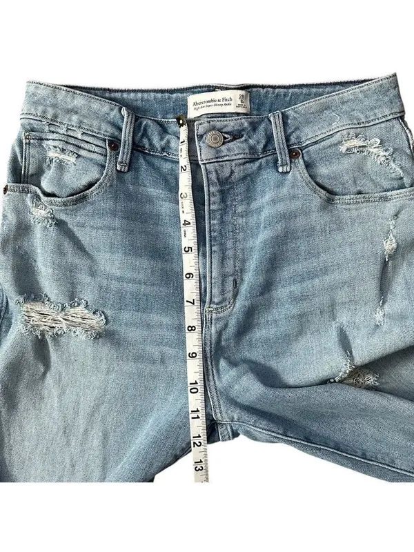 Abercrombie & Fitch Curve Love High Rise Straight Leg Distressed Jeans Sz 29/8R - Image 5