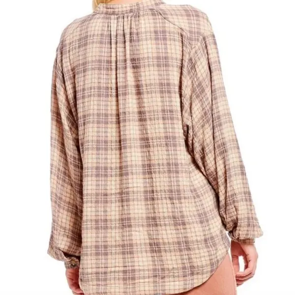 Free People North Bound Pullover Beige Plaid Women's Small - Image 2