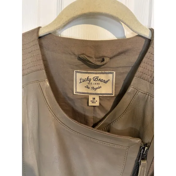 Lucky Brand Tan Lamb Leather Moto Jacket Asymmetrical Zip M Biker Quiet Luxury - Image 4