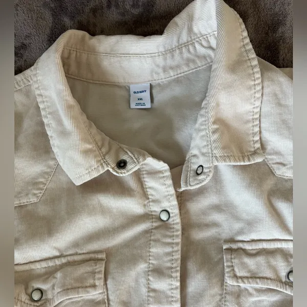 Old Navy Ivory Corduroy 2 Pocket Pearl Snap Western Cowgirl Dress - Image 3