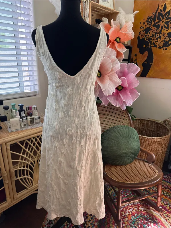 Zara Cream Vine Knit Textured Boho Hamptons Resort Chic Femme Midi Maxi Dress - Image 2