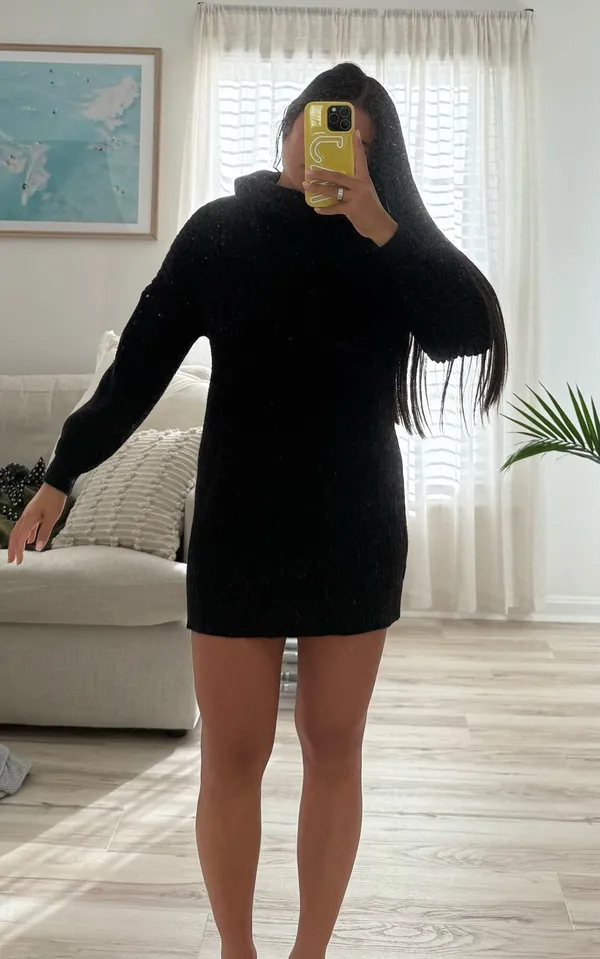 Black turtle neck sweater mini dress - Image 4