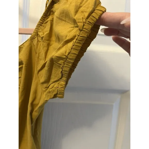Zara Midi Dress Women’s Size Small Mustard Yellow‎ Smocked Embroidered tie front - Image 7
