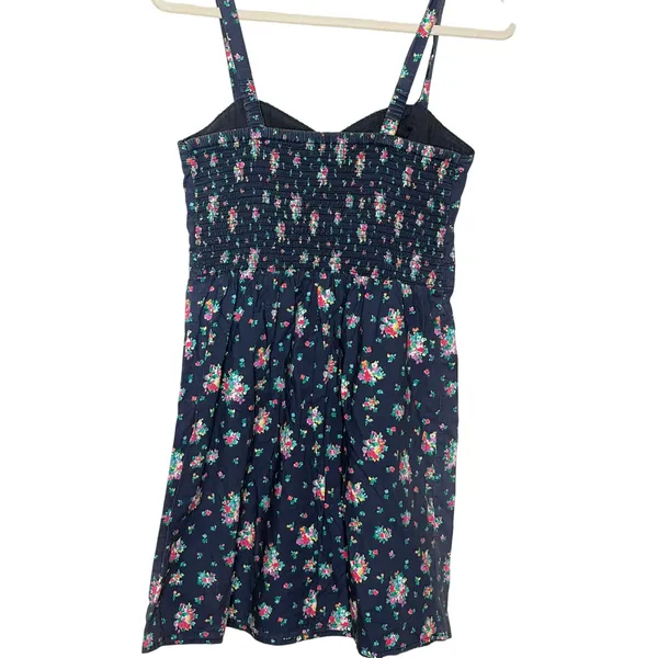 American Eagle Floral Smocked Bust Mini Dress Navy Pink Cottagecore M - Image 9