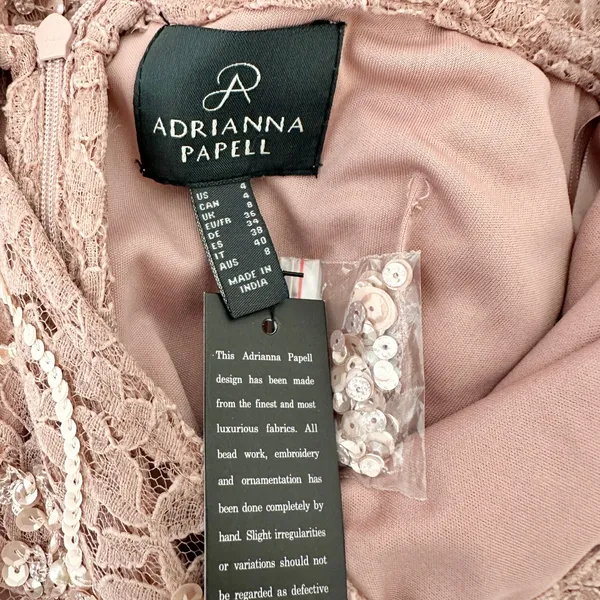 Adrianna Papell Sequin Beaded Boat Neck Dress Cocktail Rose Quartz US 4 NWT - Image 7