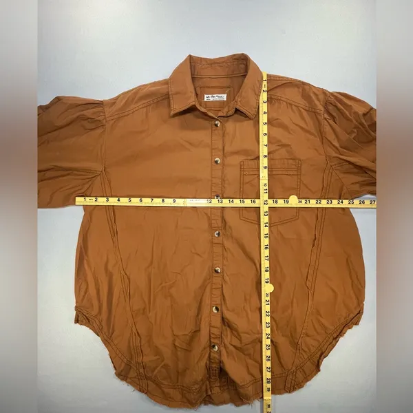 We The Free People Oversized Puffed Sleeve Button Down Raw Hem Shirt Medium - Image 8