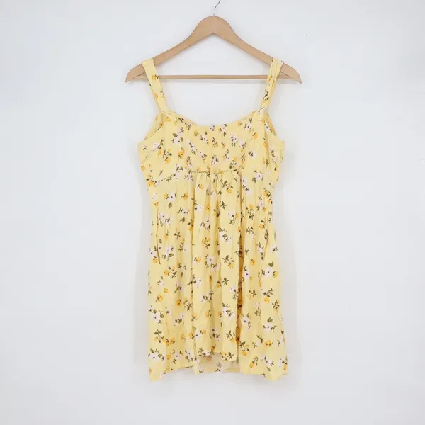 Old Navy Yellow Floral Rayon Mini Sundress Smocked Back Medium - Image 5