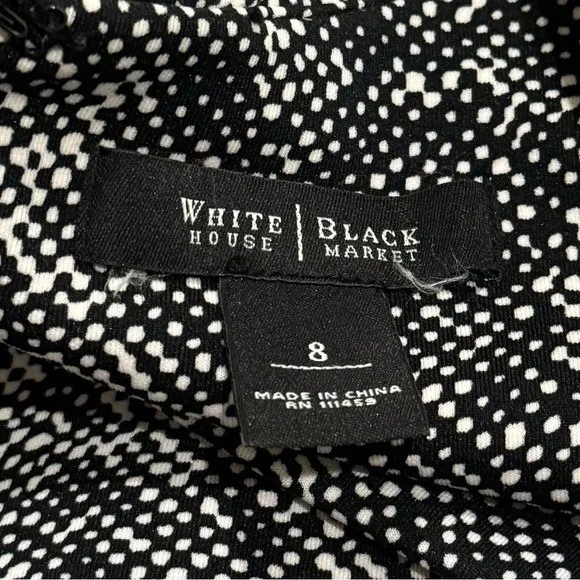 White House | Black Market Black & White Micro Polka Dot V-Neck Midi Pencil Dress Career Church Size 8 - Image 7