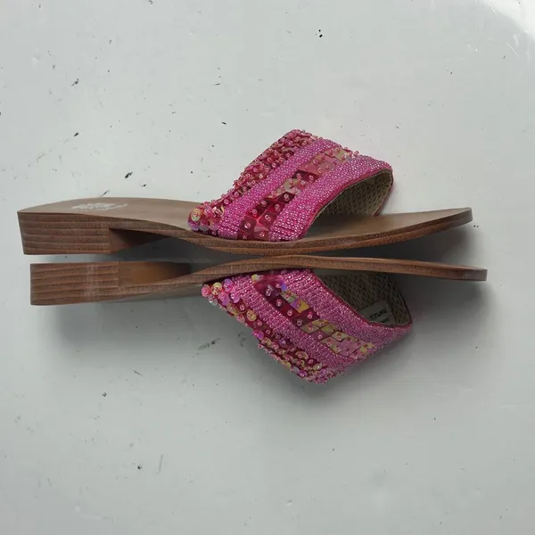 Yellow Box Naples Pink Beaded Sequin Embellished Square Toe Slide Sandals size 9 - Image 12