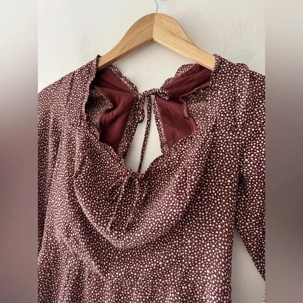 Abercrombie & Fitch Brown‎ and White Polka Dot Y2K Long Sleeve Dress - Image 3