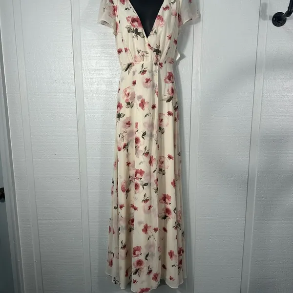 Lulus Cream Floral Flutter Sleeve Maxi Dress Size XS EUC - Image 3