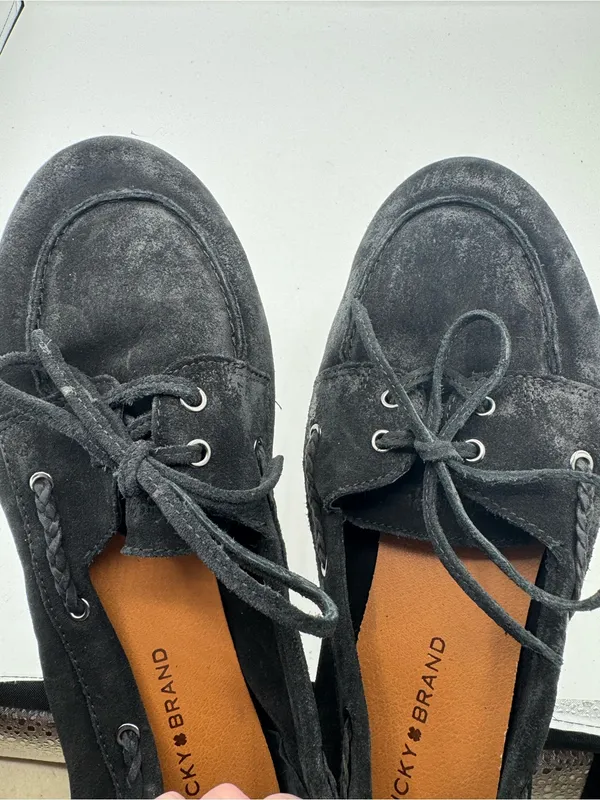 Lucky Brand Shoes Womens Size 7.5 Black Suede Boat Flats Moc Toe LK-TINEERA - Image 6