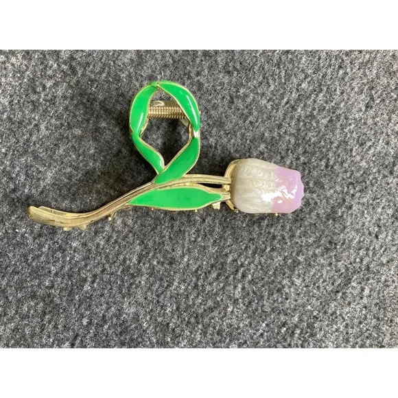 Gold Tone Tulip Flower Hair Claw‎ Clip Women S Elegant Hair Accessory - Image 3
