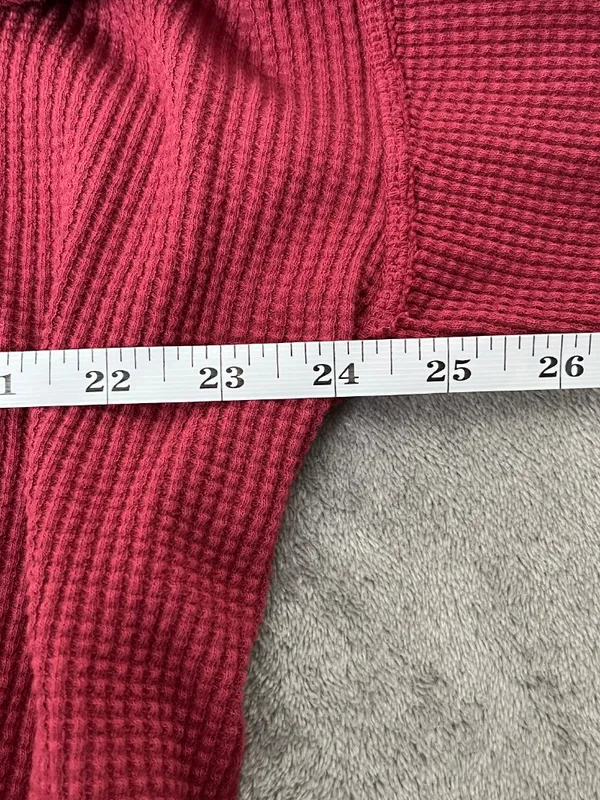 Offline by Aerie Waffle Henley Women's M Red Long Sleeve Thumbs Y2K Bella Swan - Image 5