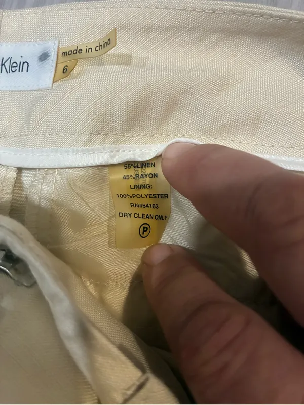 55% linen Calvin Klein Light Beige High-Waist‎ Trousers - Image 5