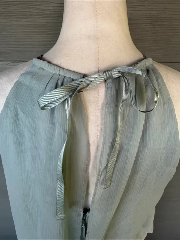 David’s Bridal Flounced Crinkle Chiffon Sheath Bridesmaid Dress in Dusty Sage - Image 6