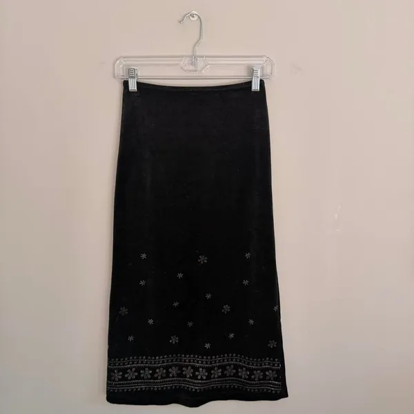 Y2k Black Philly California Velvet Floral Print Maxi Skirt - Image 2