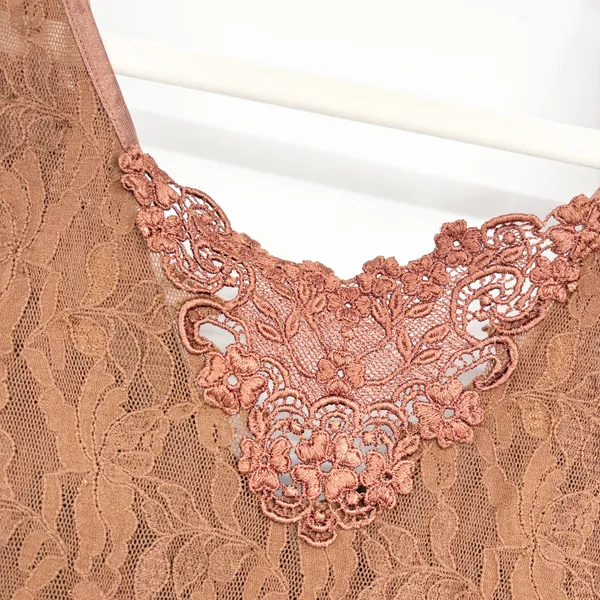 Cinema Etoile Womens Vintage Brown Floral Lace Romantic Fairycore Tank Top Large - Image 2