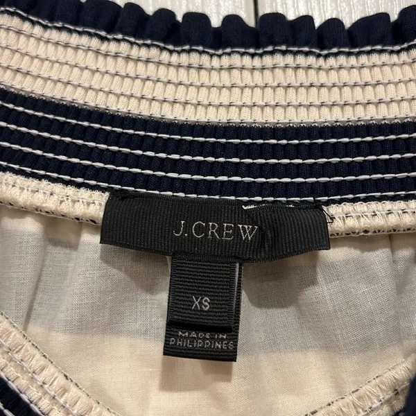 J. Crew Striped Off Shoulder‎ Mini Dress Navy Blue White Womens Size XS - Image 7