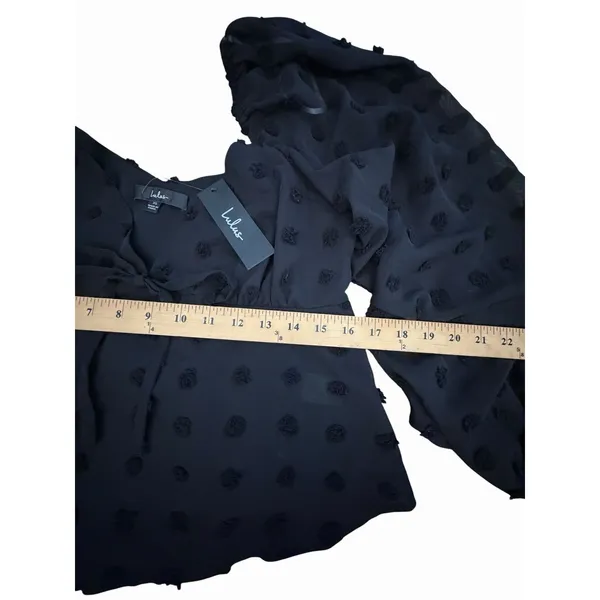 Lulu's Blouse XL‎ Cropped Black Clip Dot Balloon Sleeves Halter Babydoll #AA9-1 - Image 7
