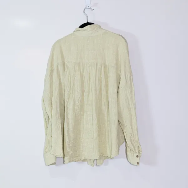 Free People Gisabelle Cotton Blend Textured Collared Button Down Blouse Green L - Image 4