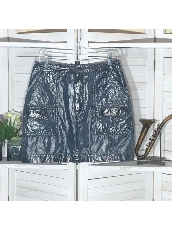 Free People Leather mini Skirt pockets zip cocktail clubbing festival rocker S - Image 2