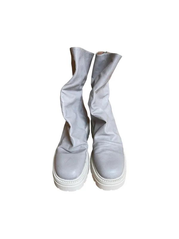 Free People Emma Ruche leather Boots grey white chunky sole Sz 39.5 - Image 4