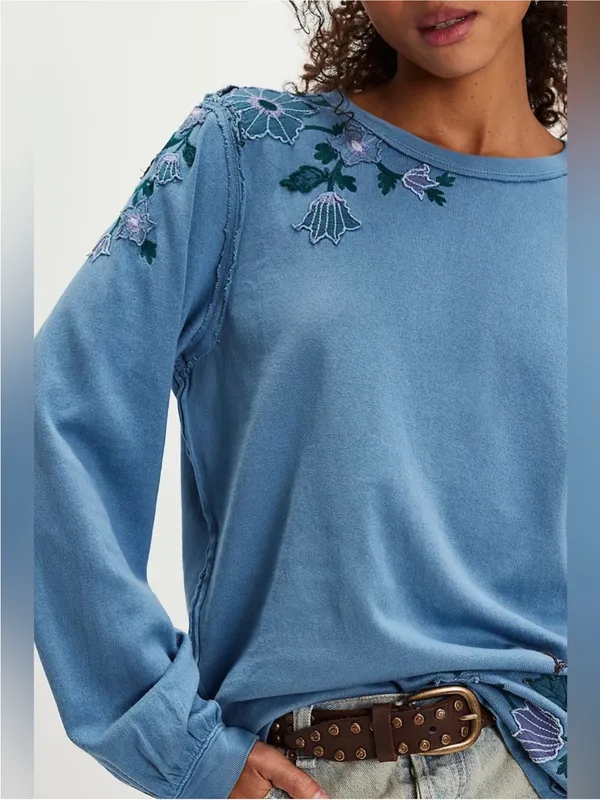 NWOT Free People Violet Vines Long Sleeve - storm combo blue - Large - Image 6