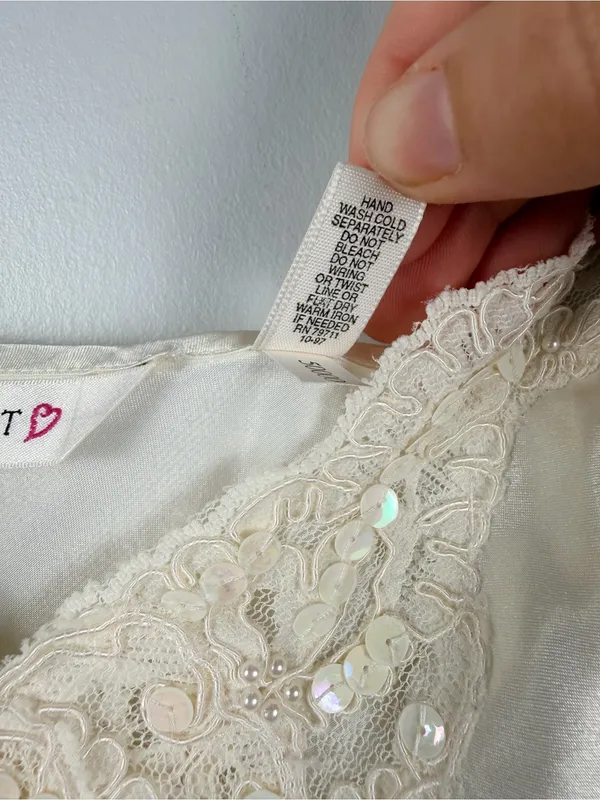Vintage 97 Victoria's Secret Satin Lace Teddy Bodysuit S Ivory Ruffle Lingerie - Image 5