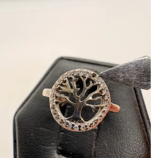 Sterling Silver 925 Tree of Life CZ Halo Ring Size 4 Spiritual Jewelry - Image 3